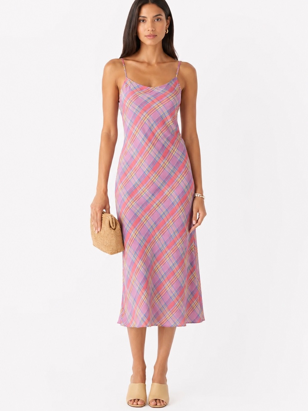 J.CREW Gwyneth Linen Slip Dress In Sunset Plaid Size 00